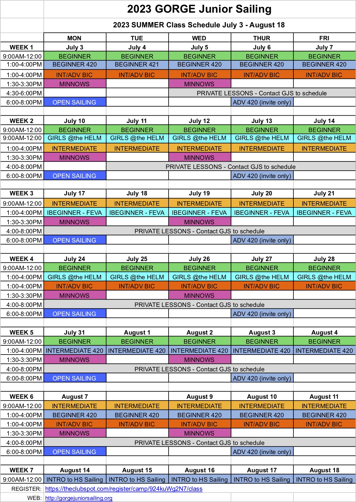 GJS2023Schedule Junior Sailing